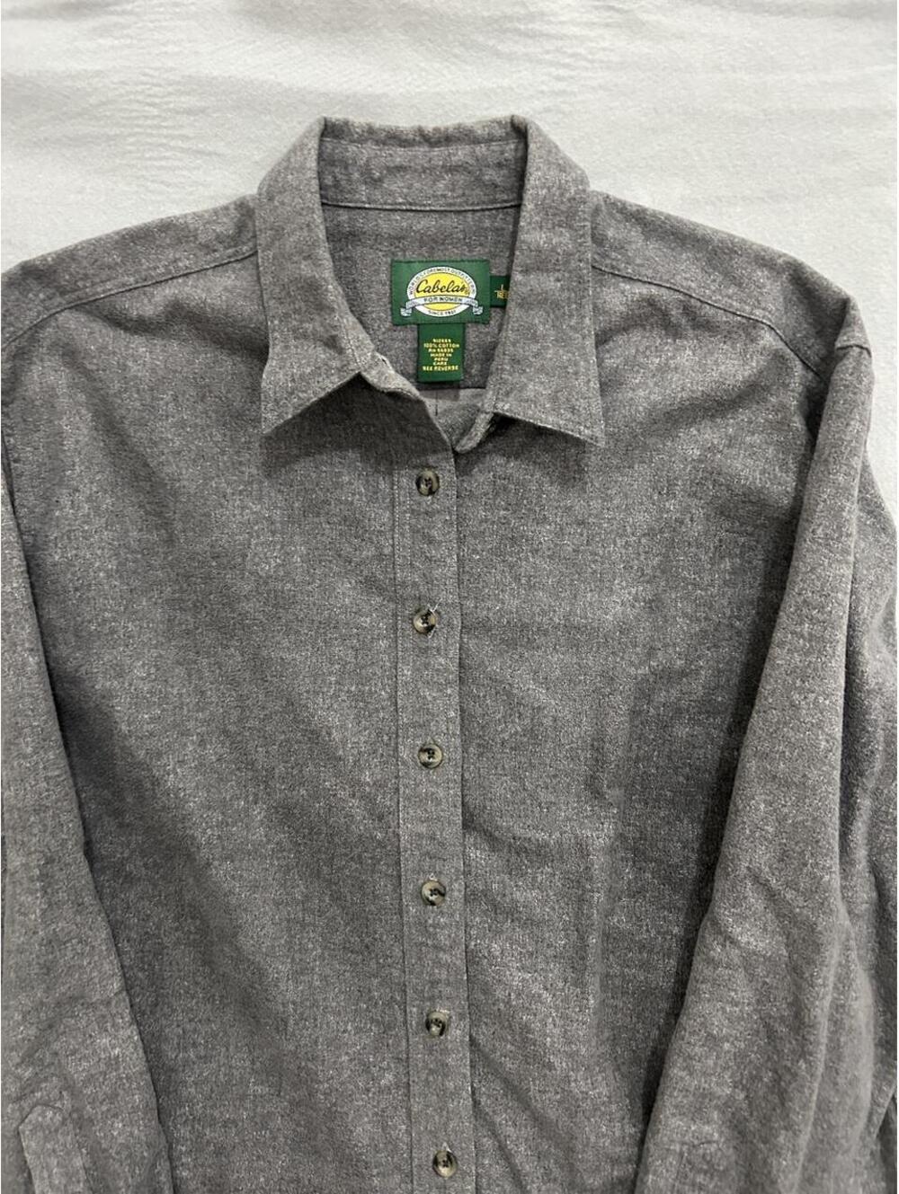 Cabela's Women's Gray 100% Cotton Flannel Button-Up Shirt, Size Large